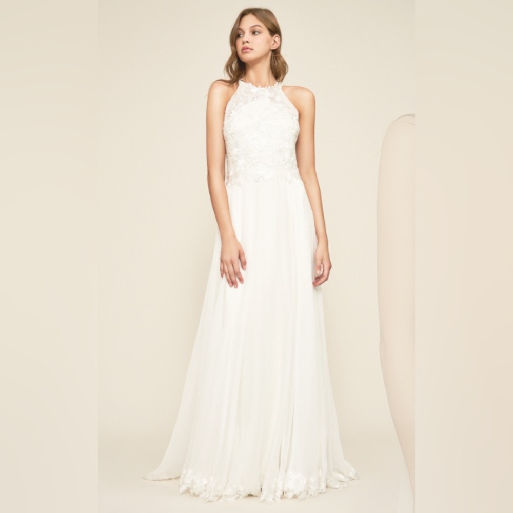 Tadashi Shoji bridal wedding Tuscan halter open-back gown ivory white 8